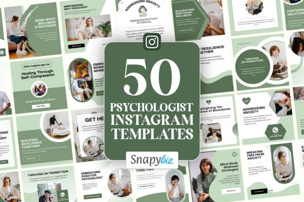 Psychologist Instagram Canva Templates – Mental Health & Therapy Social Media Posts for Psychology Professionals