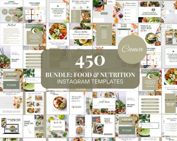 Food Instagram Canva Templates | Nutritionist & Dietitian Social Media Post Bundle for Canva | Food Blogger Story & Post Templates